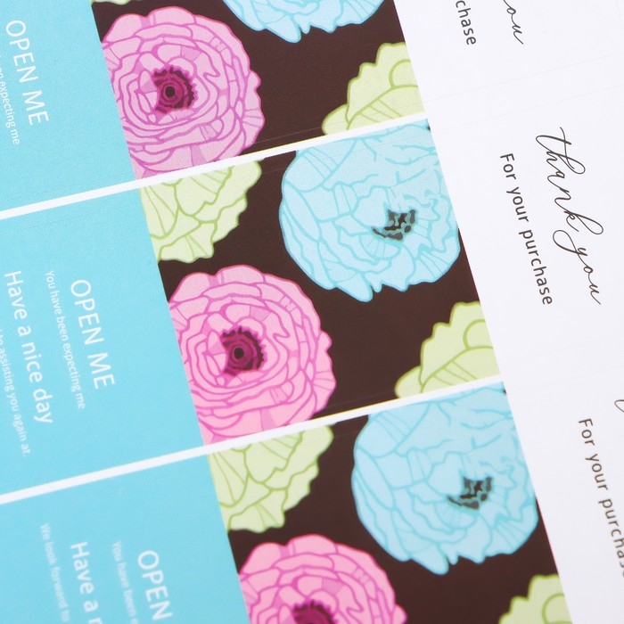 Наклейка бумага благодарность Наклейка бумага благодарность "Пионы" набор 50 шт 9х3 см