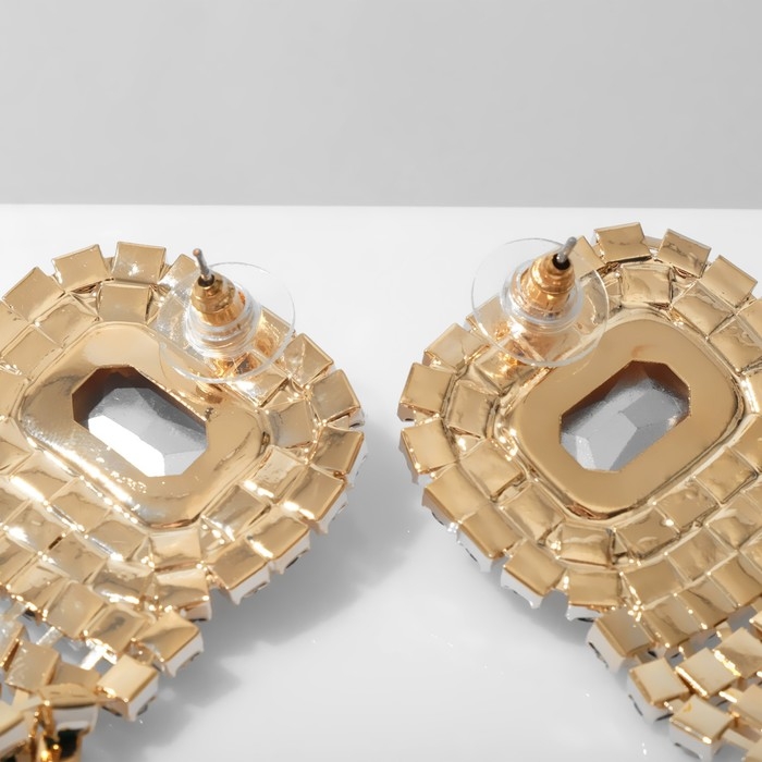 Серьги висячие со стразами «Бурлеск» водопад, цветные в золоте,10 см