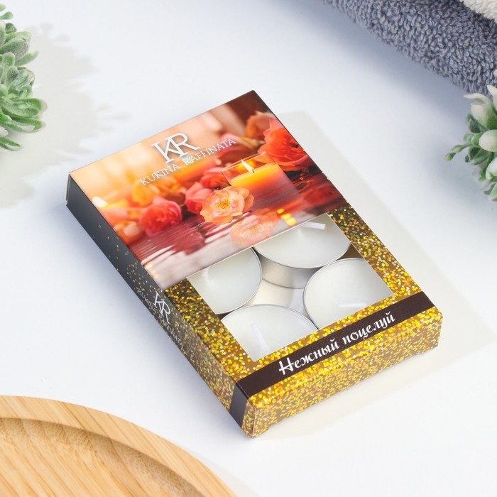 Свеча чайная ароматическая 6 шт.в под.коробке,  Свеча чайная ароматическая 6 шт.в под.коробке, "Нежный поцелуй"