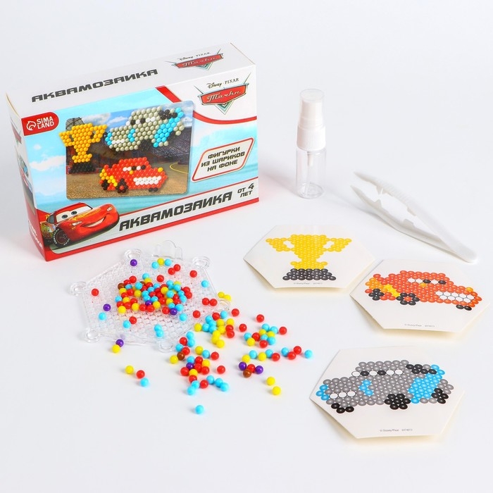 Аквамозаика с декорациями «Тачки», 3 фигурки, 300 шариков Аквамозаика с декорациями «Тачки», 3 фигурки, 300 шариков