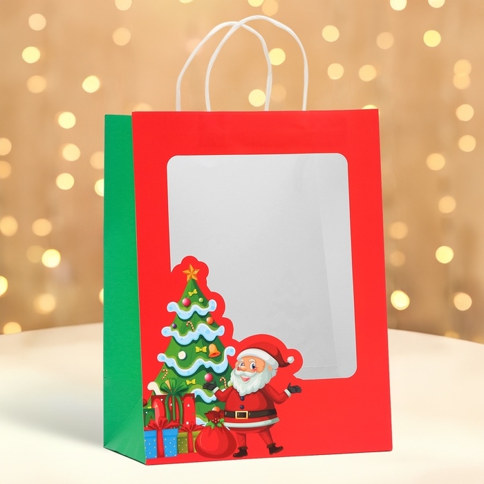 Пакет подарочный новогодний с окном Пакет подарочный новогодний с окном "Дед Мороз" 26 х 35 х 16 см.