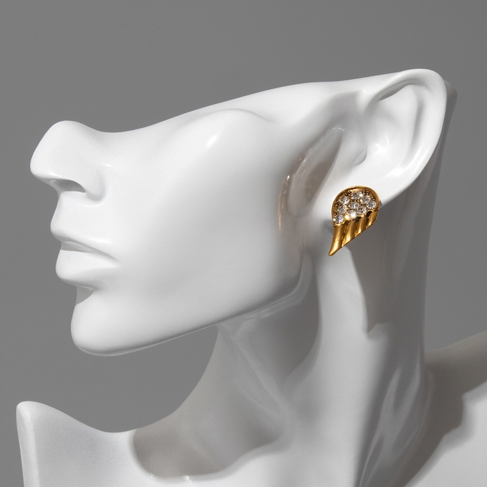 Серьги «Крылья» ангела, цвет белый в чернёном золоте