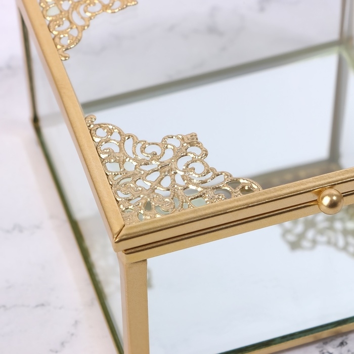 Органайзер для хранения «GREAT», с крышкой, стеклянный, с зеркальным дном, 1 секция, 10 × 10 × 6 см, цвет прозрачный/медный