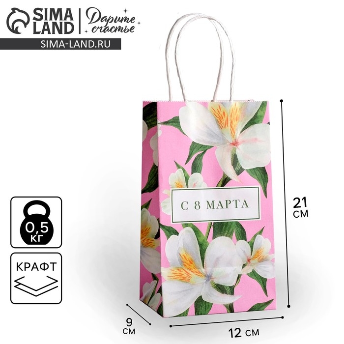Пакет подарочный крафт, упаковка, «С 8 марта», 12 х 21 х 9 см Пакет подарочный крафт, упаковка, «С 8 марта», 12 х 21 х 9 см