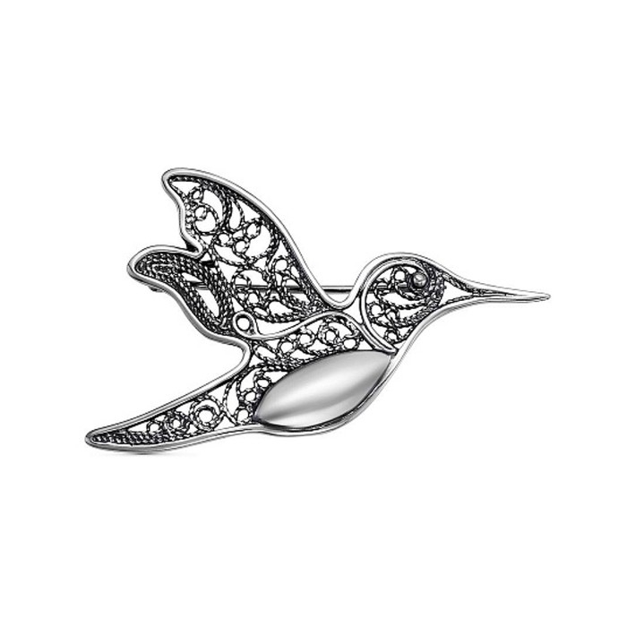 Брошь «Колибри», посеребрение с оксидированием Брошь «Колибри», посеребрение с оксидированием