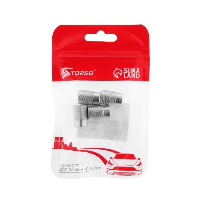 Колпачок на автомобильный вентиль TORSO, хром, набор 4 шт Колпачок на автомобильный вентиль TORSO, хром, набор 4 шт