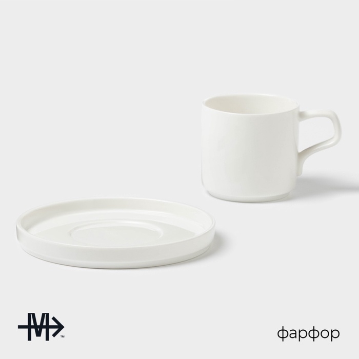 Чайная пара Magistro Modern, 220 мл, 15×15×8 см, фарфор, белая Чайная пара Magistro Modern, 220 мл, 15×15×8 см, фарфор, белая