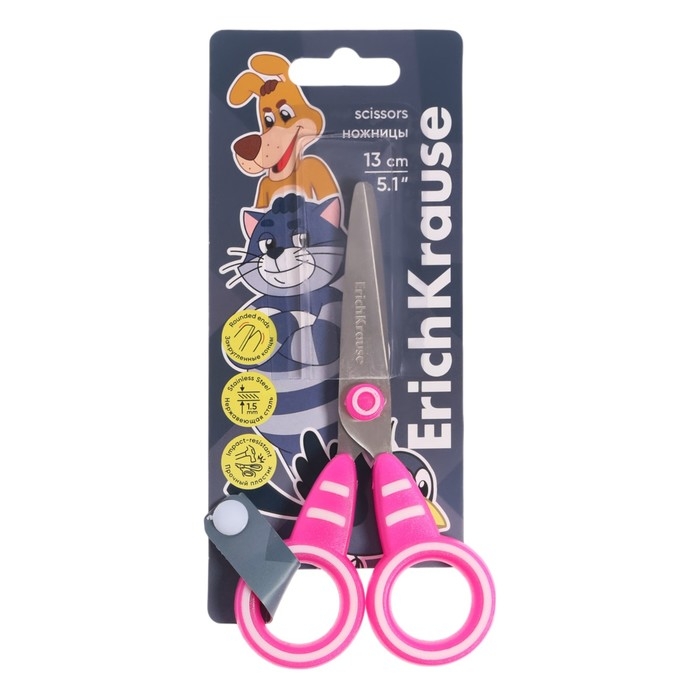 Ножницы детские ErichKrause Ножницы детские ErichKrause "Простоквашино", 13 см, закруглённые концы лезвий, ударопрочный пластик, блистер, МИКС