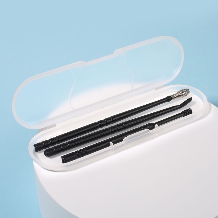 Набор для чистки ушей, 3 предмета, в пластиковом футляре, 10,5 × 3 × 1 см, цвет чёрный Набор для чистки ушей, 3 предмета, в пластиковом футляре, 10,5 × 3 × 1 см, цвет чёрный