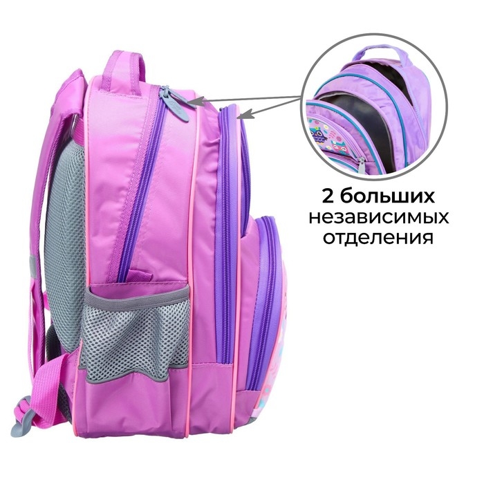 Рюкзак школьный, 36 х 23 х 13 см, эргономичная спинка, Calligrata П Рюкзак школьный, 36 х 23 х 13 см, эргономичная спинка, Calligrata П "Совушка", сиреневый