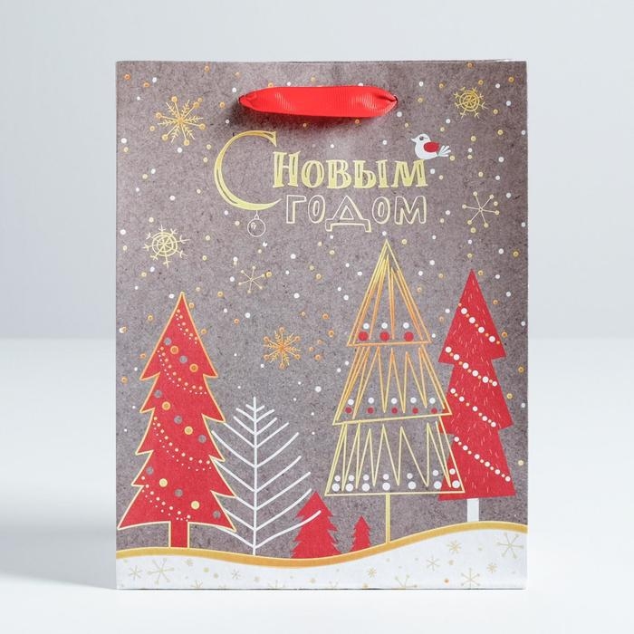 Пакет подарочный новогодний крафтовый вертикальный «Новогодние ёлки», 18 х 23 х 8 см, Новый год Пакет подарочный новогодний крафтовый вертикальный «Новогодние ёлки», 18 х 23 х 8 см, Новый год