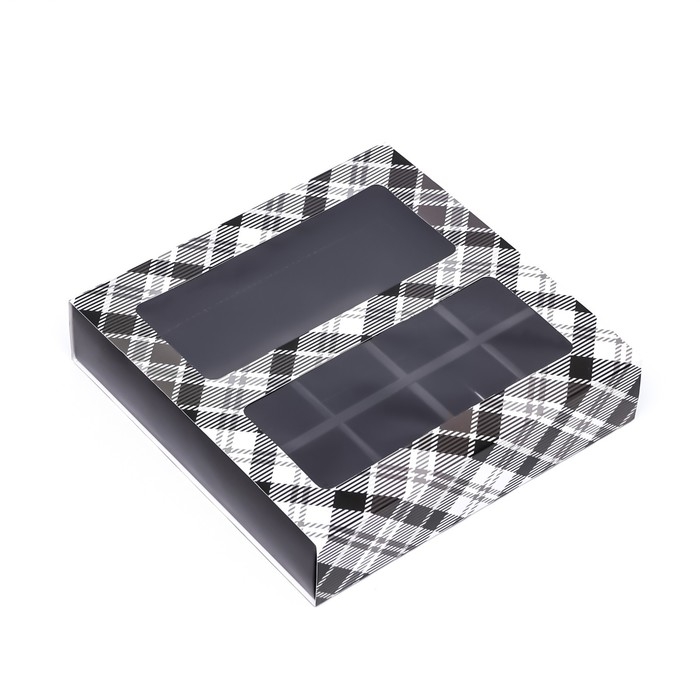 Коробка для 8 конфет + шоколад, с окном , Коробка для 8 конфет + шоколад, с окном , "Мужской" 17,7 х 17,8 х 3,8 см. Кондитерская упаковка