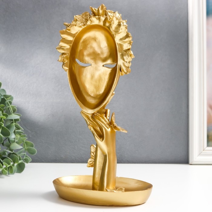 Сувенир полистоун подставка  Сувенир полистоун подставка "Девушка с золотыми цветами в волосах" золото 29,5х14,5х10 см