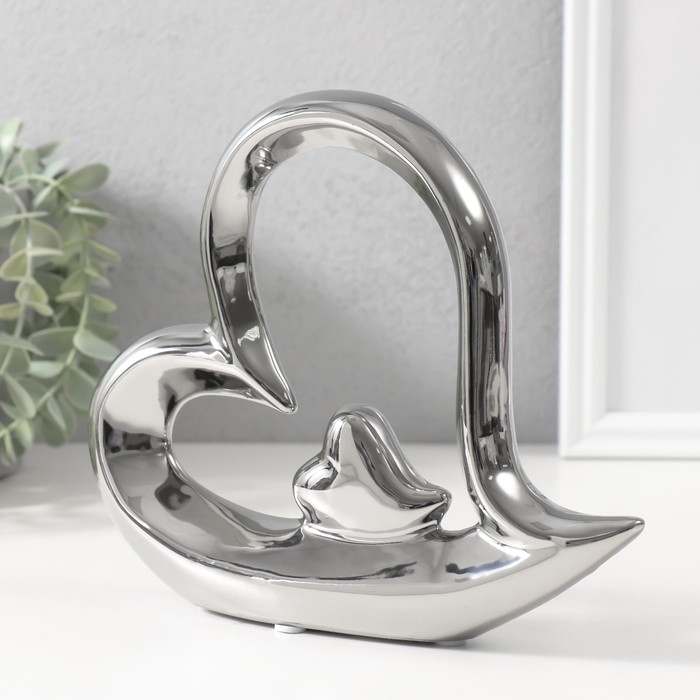 Сувенир керамика  Сувенир керамика "Сердце в сердце" серебро 20,5х4х18 см