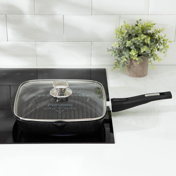 Сковорода-гриль «Гранит», 26×26, съёмная ручка, стеклянная крышка, антипригарное покрытие, цвет чёрный Сковорода-гриль «Гранит», 26×26, съёмная ручка, стеклянная крышка, антипригарное покрытие, цвет чёрный