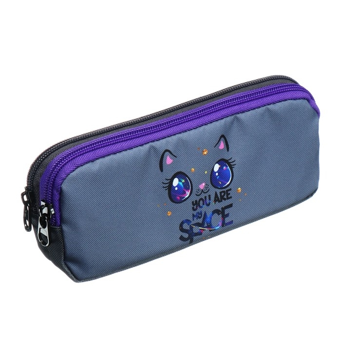 Пенал мягкий, 2 отделения, объёмный, 90 х 220 х 40 мм, Stavia Пенал мягкий, 2 отделения, объёмный, 90 х 220 х 40 мм, Stavia "Кошка космос" серый 86202