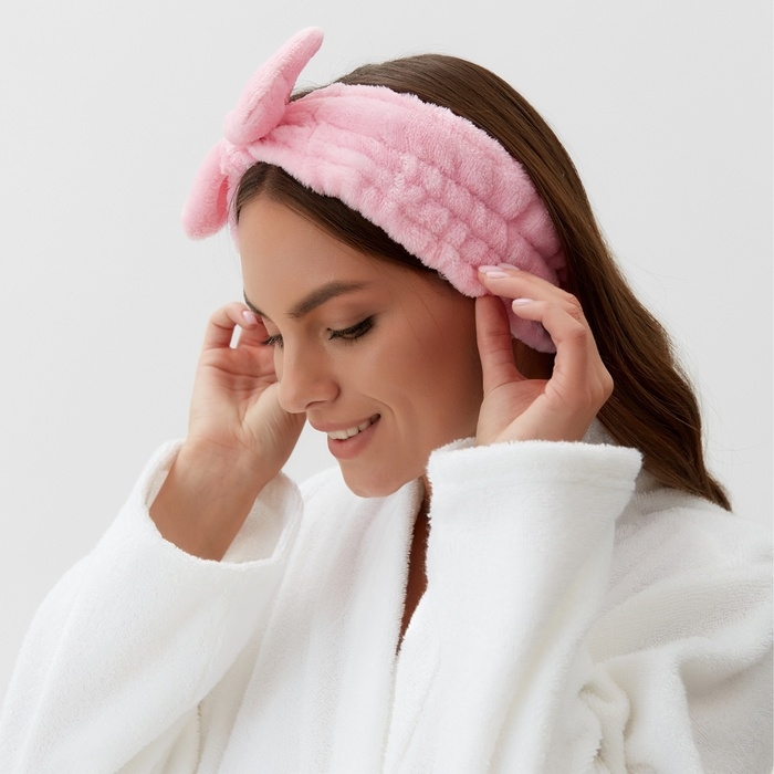 Повязка для умывания из микрофибры Доляна «Бантик», цвет розовый Повязка для умывания из микрофибры Доляна «Бантик», цвет розовый