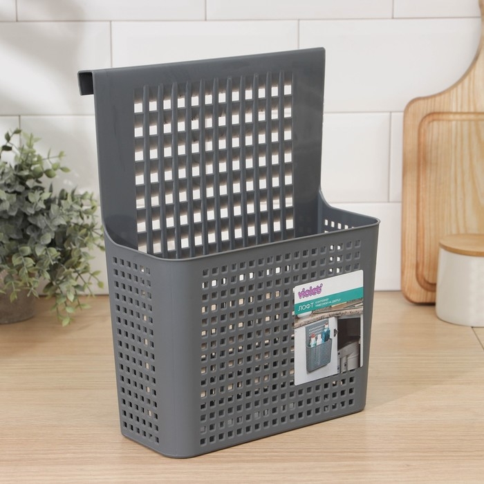 Корзина для хранения навесная на дверцу «Лофт», 24,5×9,5×31,5 см, цвет серый Корзина для хранения навесная на дверцу «Лофт», 24,5×9,5×31,5 см, цвет серый