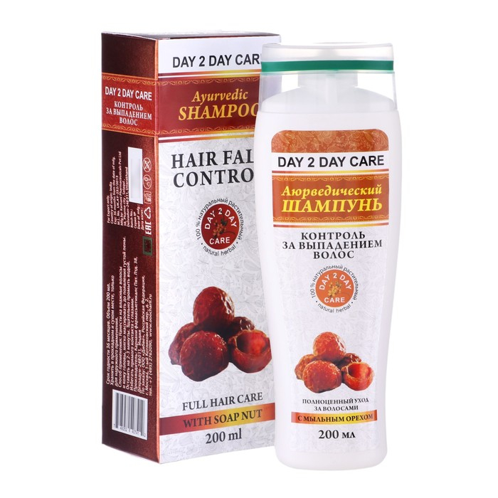Шампунь аюрведический Дэй Ту Дэй Кэр контроль выпадения волос с мыльным орехом, 200 мл Шампунь аюрведический Дэй Ту Дэй Кэр контроль выпадения волос с мыльным орехом, 200 мл