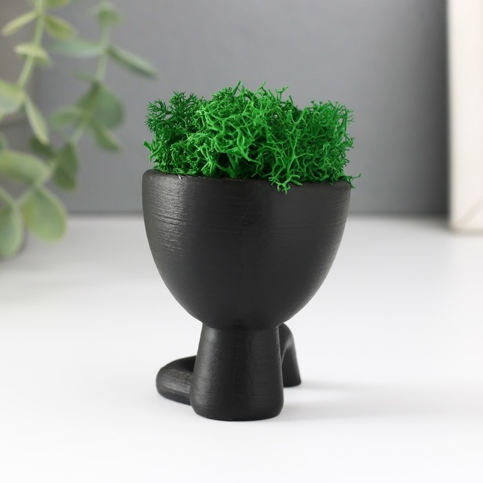 Кашпо бетонное мини Кашпо бетонное мини "Мистер Грин " Мидзару со мхом черный 5,5х6,5х6,5 см (мох зелен стабил)