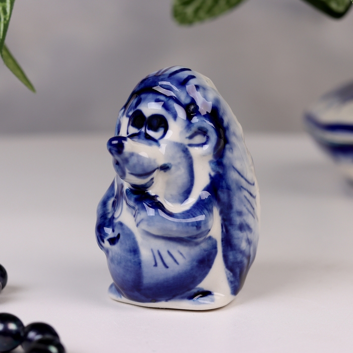 Сувенир гжель «Ёжик Фима», бело-синий,керамика, Сувенир гжель «Ёжик Фима», бело-синий,керамика,