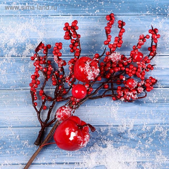 Декор Декор "Зимнее очарование" веточка с яблочками, 23 см