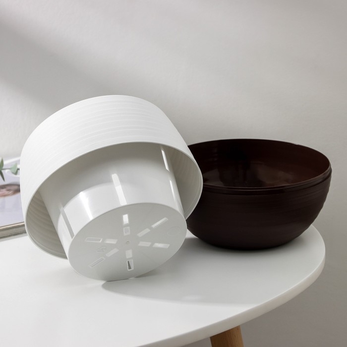 Горшок для цветов с поддоном «Япония» 1,2 л, цвет белый-коричневый Горшок для цветов с поддоном «Япония» 1,2 л, цвет белый-коричневый