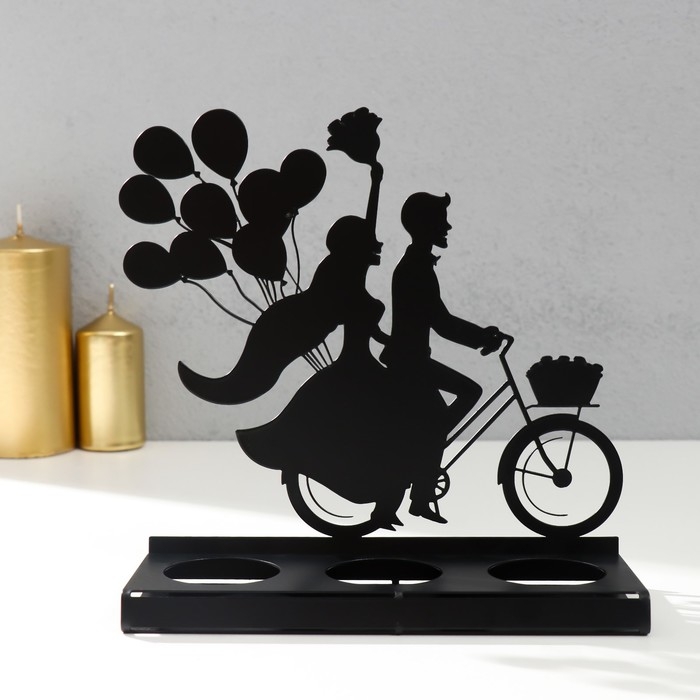 Подсвечник металл на 3 свечи Подсвечник металл на 3 свечи "Романтичная поездка на велосипеде" чёрный 16,8х18,5х6 см