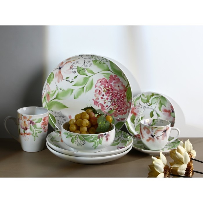 Набор посуды на 4 персоны «Акварель», 16 предметов: 4 тарелки 23 см, 4 миски 14.5 см, 4 кружки 250 мл, 4 блюдца 15 см. Набор посуды на 4 персоны «Акварель», 16 предметов: 4 тарелки 23 см, 4 миски 14.5 см, 4 кружки 250 мл, 4 блюдца 15 см.