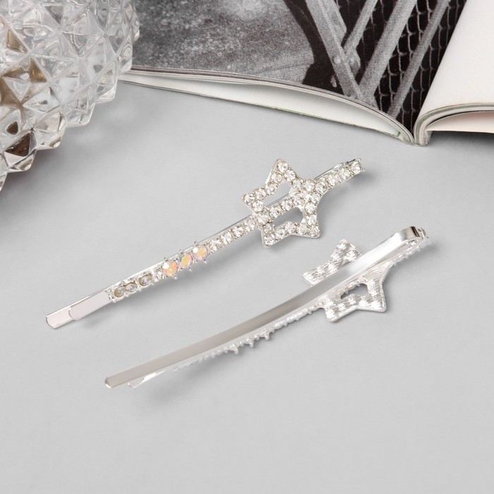 Невидимка для волос  Невидимка для волос "Эбба" (набор 2 шт) звезда, 6 см, серебро