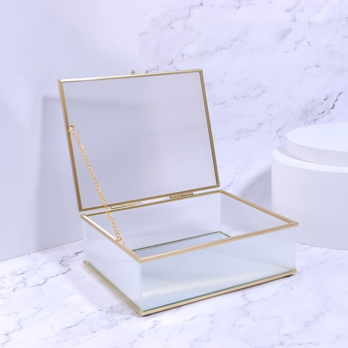 Органайзер для хранения «RIPPLES», с крышкой, стеклянный, с зеркальным дном, 1 секция, 20 × 16 × 6,5 см, цвет прозрачный/медный Органайзер для хранения «RIPPLES», с крышкой, стеклянный, с зеркальным дном, 1 секция, 20 × 16 × 6,5 см, цвет прозрачный/медный