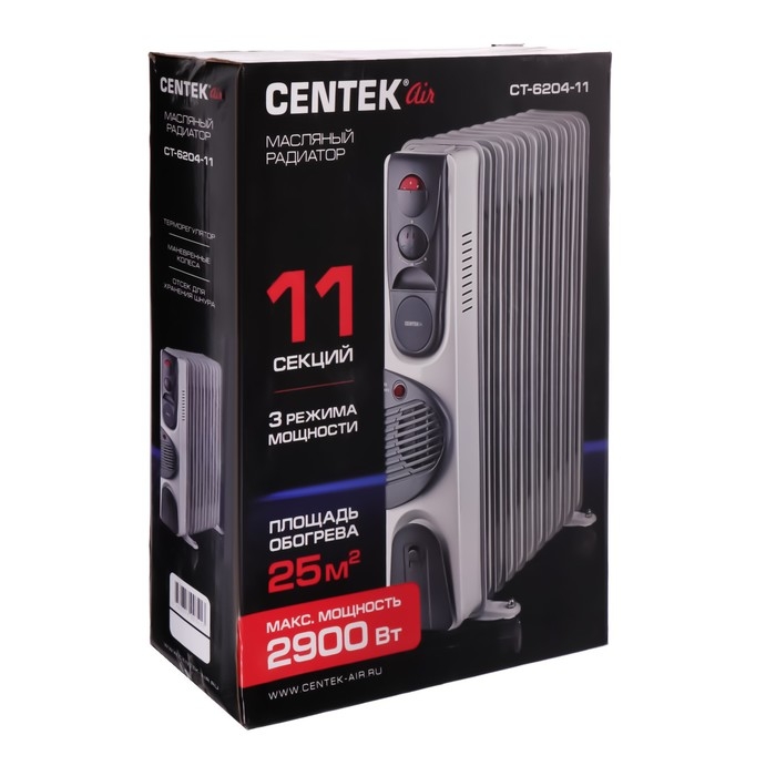 Обогреватель Centek CT-6204-11, масляный, 2900Вт, 11 секций, 25м², ТУРБО-вентилятор, 3режима Обогреватель Centek CT-6204-11, масляный, 2900Вт, 11 секций, 25м², ТУРБО-вентилятор, 3режима