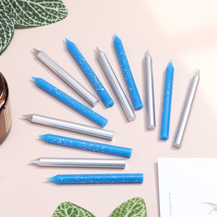 Набор свечей для торта  Набор свечей для торта "Спарк", 12 шт, 8 см, синий и серебряный металлик