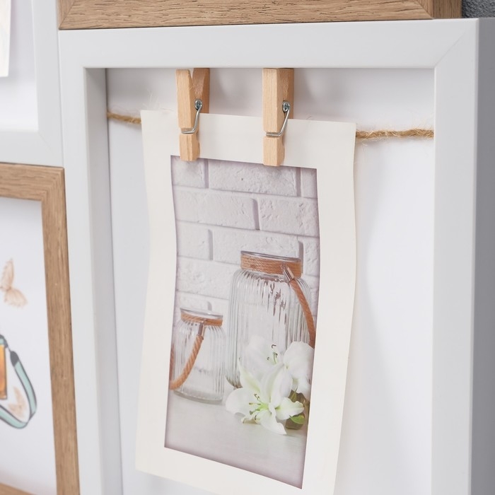 Фоторамка пластик на 5 фото 9х13, 10х15, 15х15 см с прищепками 37х41х2 см