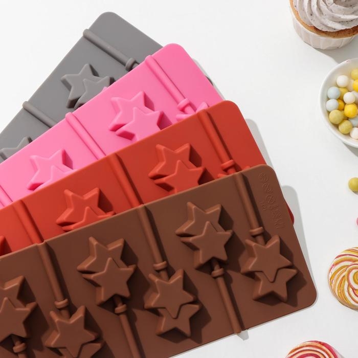 Форма для леденцов новогодний Доляна «Звёзды», силикон, 24×11×1 см, 6 ячеек (5,2×4 см), с палочками, цвет МИКС Форма для леденцов новогодний Доляна «Звёзды», силикон, 24×11×1 см, 6 ячеек (5,2×4 см), с палочками, цвет МИКС