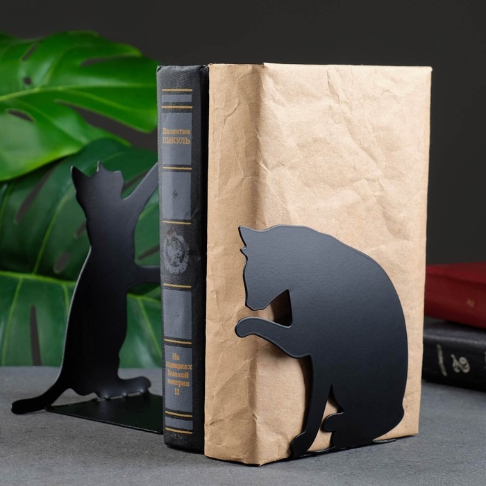 Держатель-подставка для книг  Держатель-подставка для книг "Кошки" набор 2шт, 15х10х10см, черный