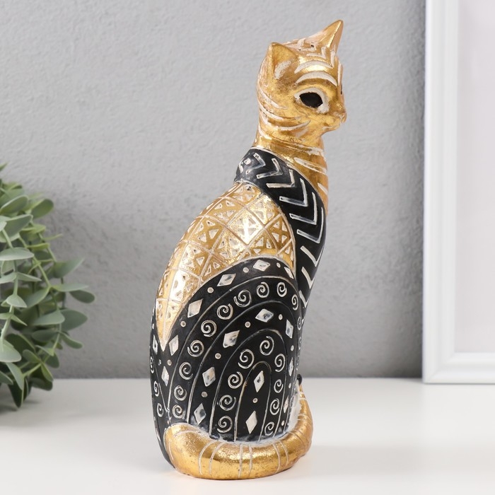 Сувенир полистоун Сувенир полистоун "Кошка с узорами, сидит" золото с чёрным 10,5х8х22 см