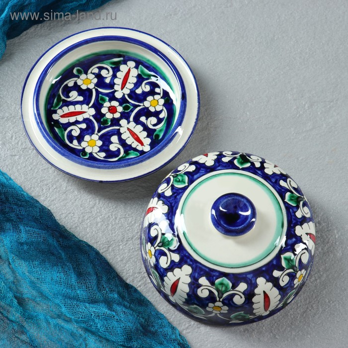 Масленка Риштанская Керамика Масленка Риштанская Керамика "Цветы", 13 см, синий