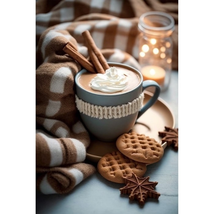 Новогодняя алмазная мозаика с гирляндой на подрамнике с частичным заполнением «Новый год. Чашка кофе», 20 х 30 см Новогодняя алмазная мозаика с гирляндой на подрамнике с частичным заполнением «Новый год. Чашка кофе», 20 х 30 см