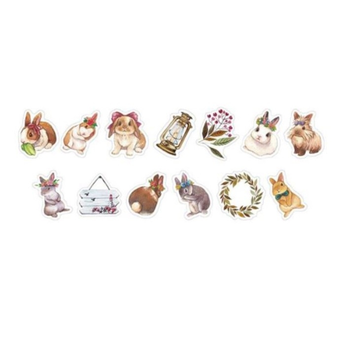 Наклейка бумага Наклейка бумага "Зайчики в саду" d=3 см 100 шт в рулоне 3,5х3,5 см