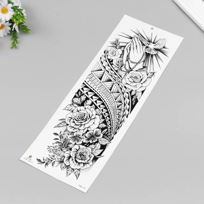 Татуировка на тело черная Татуировка на тело черная "Голубь и цветы" 48х17 см