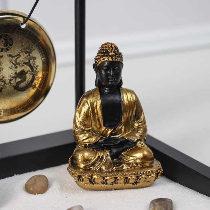 Сад Дзен  Сад Дзен "Будда в золотом у гонга" песок+камни+аромапалочка 13,2х15х15,3 см