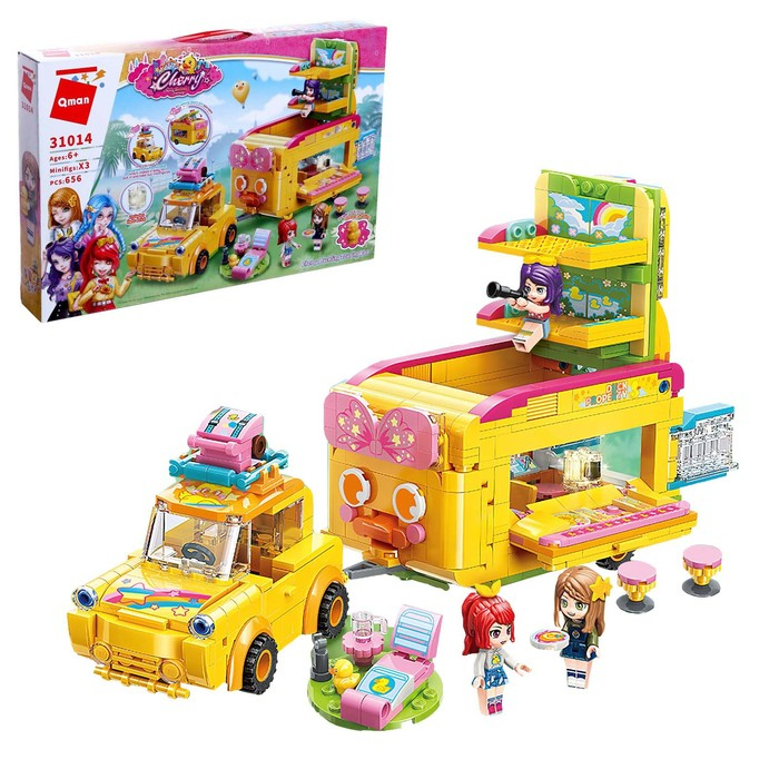 Конструктор Девчонки &laquo;Машина с прицепом для отдыха&raquo;, 3 минифигуры и 656 деталей