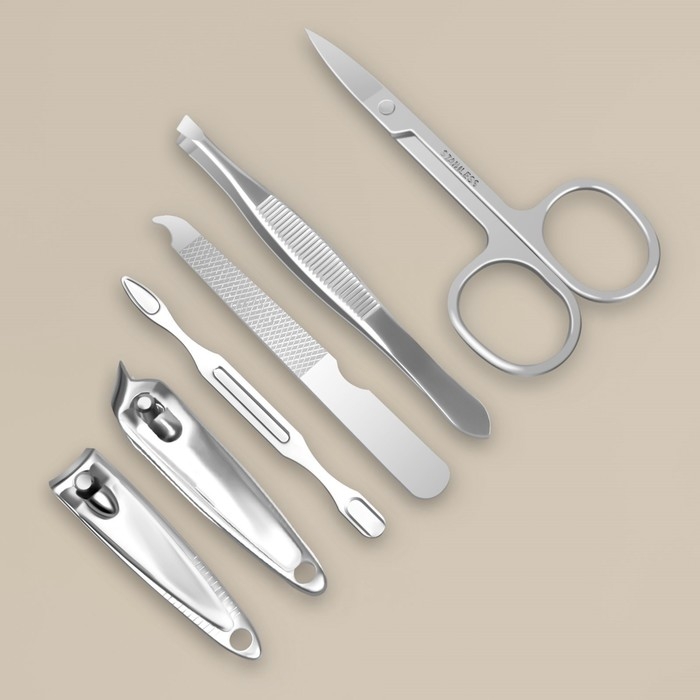 Набор маникюрный, 6 предметов, в футляре, разноцветный Набор маникюрный, 6 предметов, в футляре, разноцветный