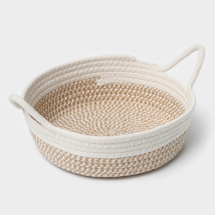 Корзина для хранения плетёная ручной работы LaDо́m «Визави», хлопок, с ручками, 34×24×7 см, цвет бежевый Корзина для хранения плетёная ручной работы LaDо́m «Визави», хлопок, с ручками, 34×24×7 см, цвет бежевый