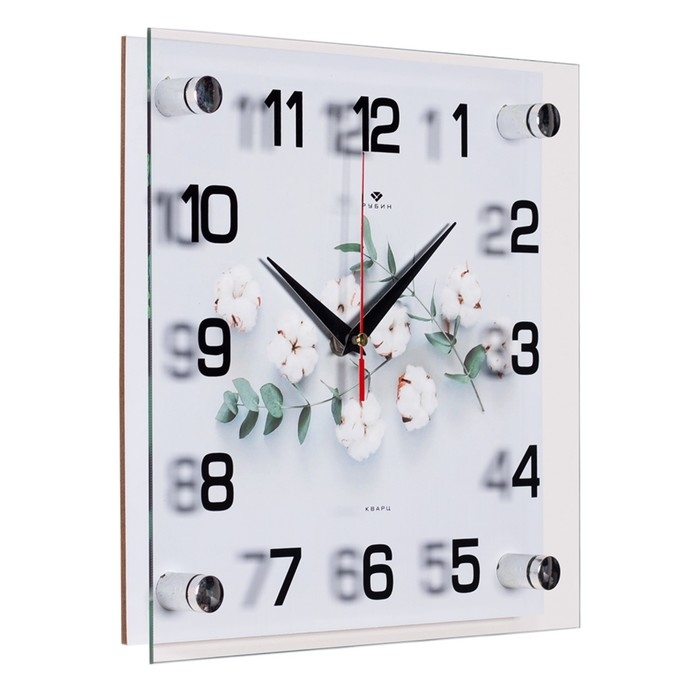 Часы настенные, интерьерные "Веточки хлопка" , бесшумные, 25 х 25 см