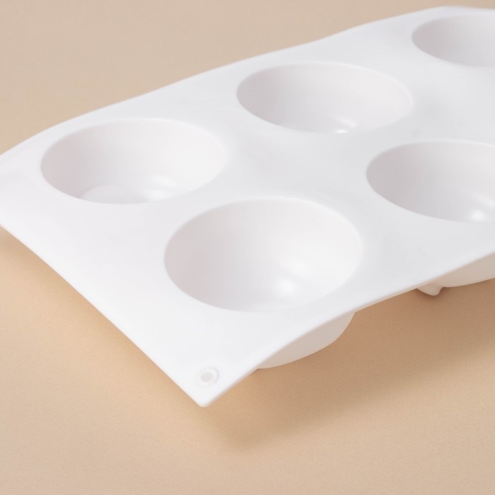 Форма для муссовых десертов и выпечки Доляна «Десерт с фруктами», 30×17,5×4,5 см, 6 ячеек (d=7 см), цвет белый Форма для муссовых десертов и выпечки Доляна «Десерт с фруктами», 30×17,5×4,5 см, 6 ячеек (d=7 см), цвет белый