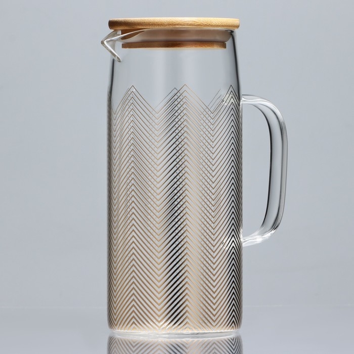 Кувшин стеклянный с бамбуковой крышкой «Геометрия», 1000 мл, с крышкой Кувшин стеклянный с бамбуковой крышкой «Геометрия», 1000 мл, с крышкой