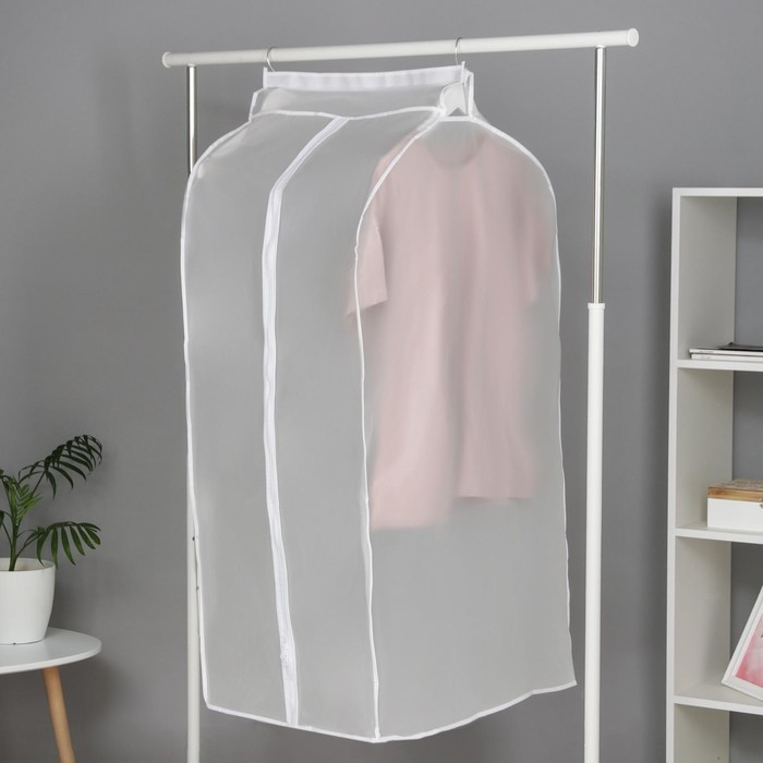 Чехол для одежды Доляна, плотный, объёмный, 60×110×50 см, цвет белый