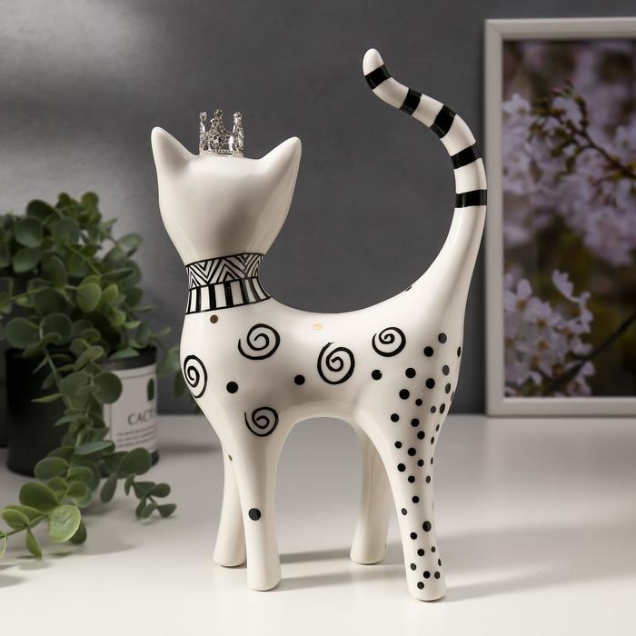 Сувенир керамика Сувенир керамика "Кошечка в короне, узорная" бело-чёрная с золотом 23,5х6,5х14,5 см